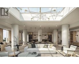 A modern living room with a glass ceiling and white furniture.