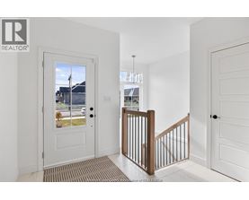 A white door with a glass window is on the left side of the image.