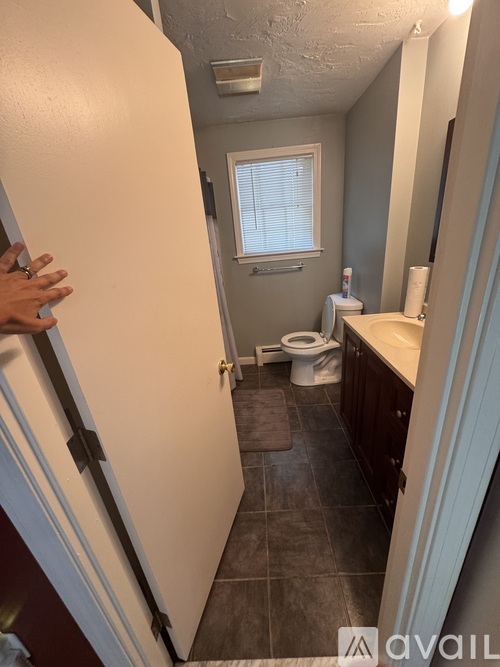 A person is opening a white door.