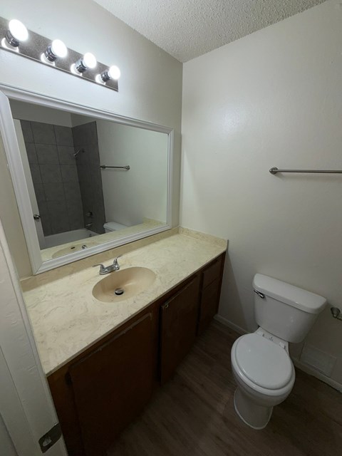 A white toilet sits next to a sink in a small bathroom.
