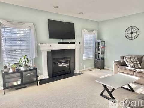 A living room with a fireplace, television, and a couch.
