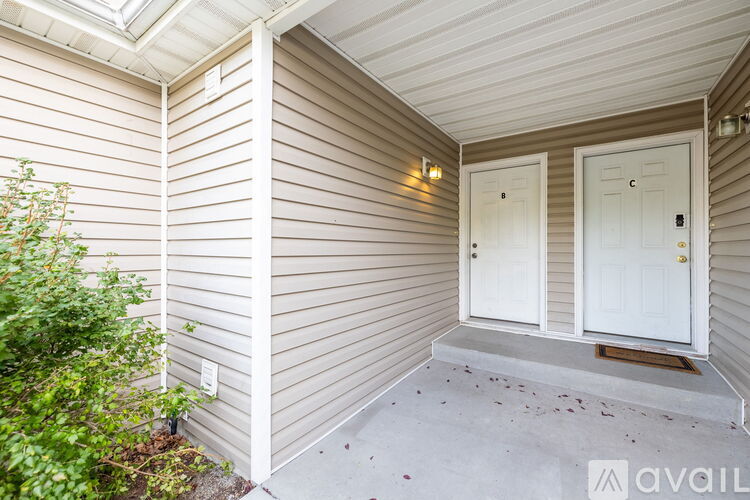 A house entrance with two doors and a small porch.