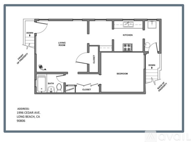A floor plan of an apartment at 1996 Cedar Ave, Long Beach, CA 90806.