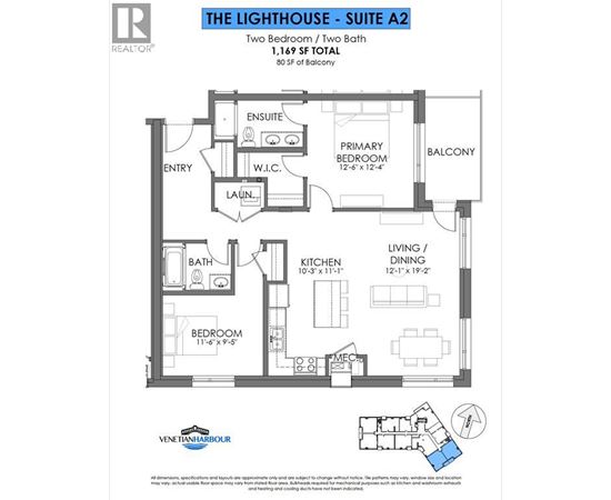 A floor plan for The Lighthouse - Suite A2, a two bedroom, two bathroom apartment.