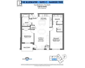 A floor plan for "The Bluewater - Suite C - Barrier Free" showing a two bedroom/two bath apartment.