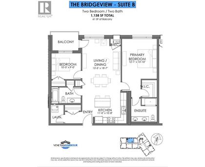 A floor plan for a suite in The Bridgeview, a two bedroom, two bath apartment.