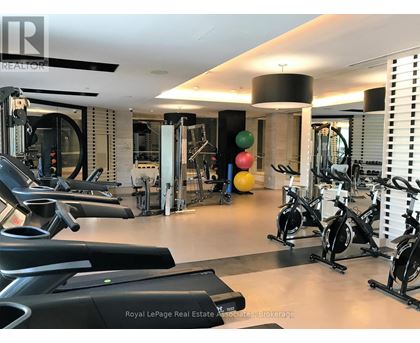 A gym with a variety of equipment including treadmills, stationary bikes, and weight machines.
