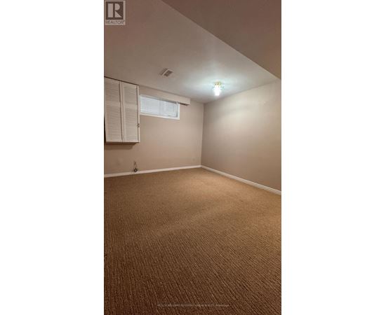 A room with a carpeted floor and a window with blinds.
