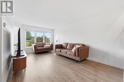 A living room with a brown sofa and a television.