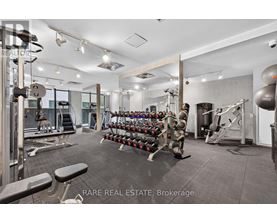A well-equipped gym with a variety of exercise machines and weights.