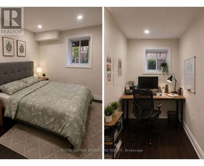 A bedroom with a bed and a desk with a computer.