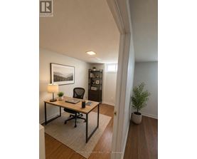 A room with a desk, chair, and a plant.