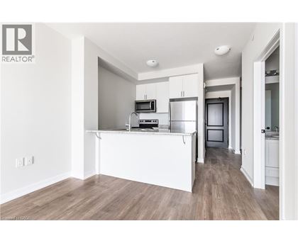 A white kitchen with wood flooring and a white island.