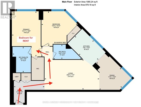 A floor plan of a property with a bedroom for rent.