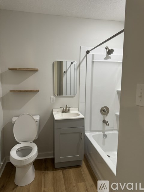 A bathroom with a toilet, sink, and a shower.