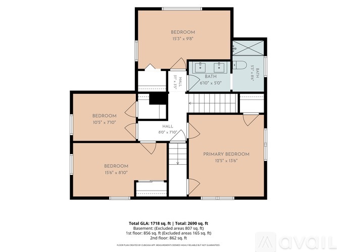 A floor plan of an apartment with three bedrooms and a bathroom.