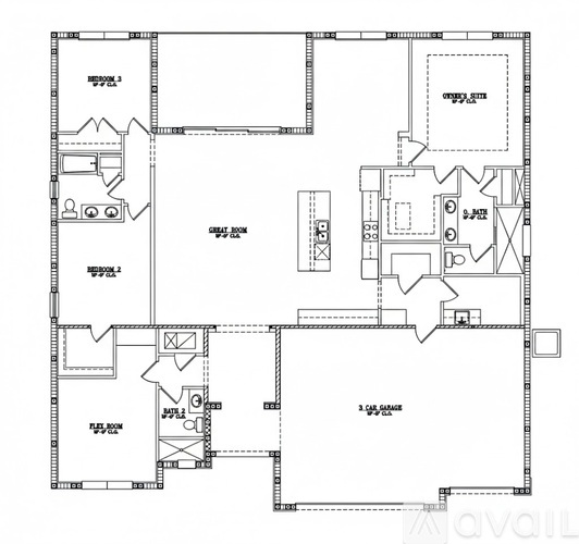 A floor plan of a house with labeled rooms such as "Kitchen" and "Dining Room".