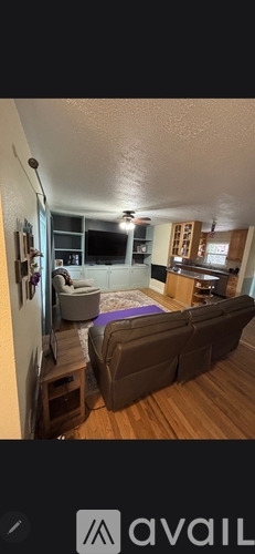 A living room with a couch and a television.