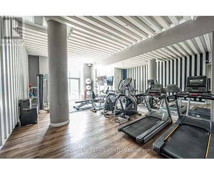 A gym with treadmills, weights and exercise equipment.