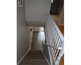 A staircase with a white railing and wooden steps.