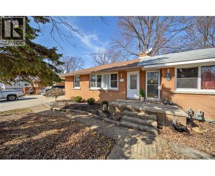 A house with a brick patio and a tree in front.