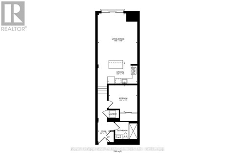 A floor plan for a property with a living room, two bedrooms, and a bathroom.