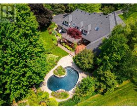 A house with a pool in the backyard surrounded by trees.