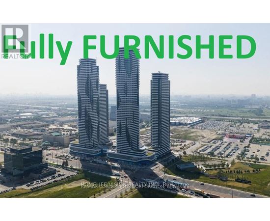 A cityscape with three tall buildings and the words "Fully FURNISHED" in green.