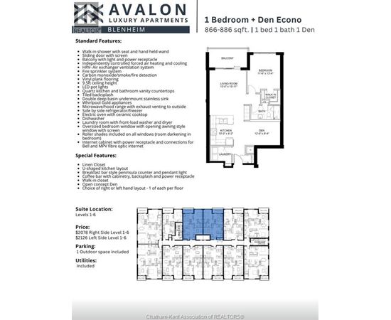 A flyer for a 1 bedroom + den econo apartment for rent.