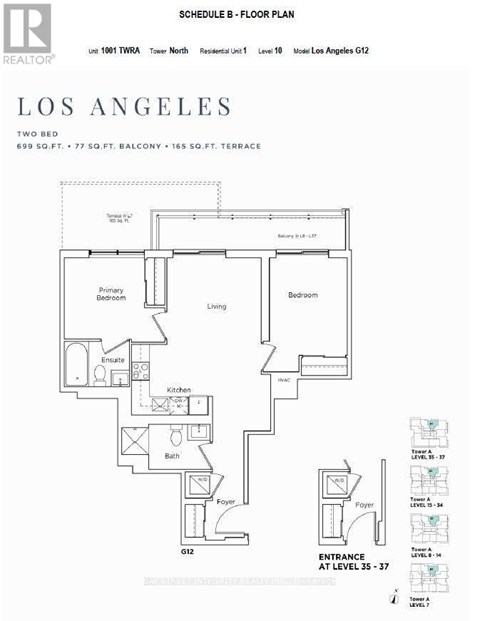 A floor plan for a two bedroom apartment in Los Angeles.