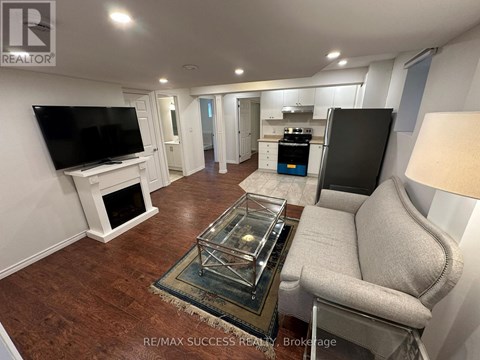 A living room with a fireplace and a television.