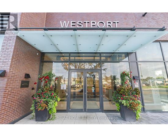 The entrance to a building with the name Westport on it.