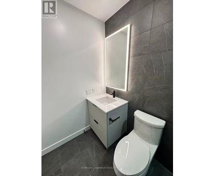 A white toilet sits next to a sink in a bathroom.