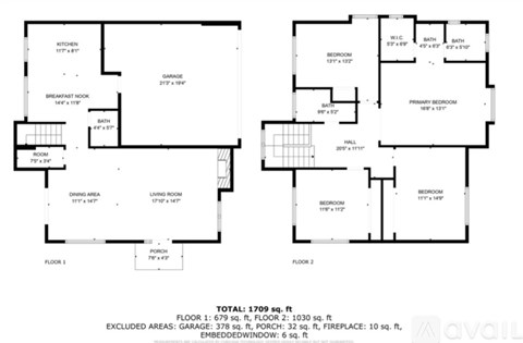 A floor plan of a two-story house with a total area of 1799 sq ft.