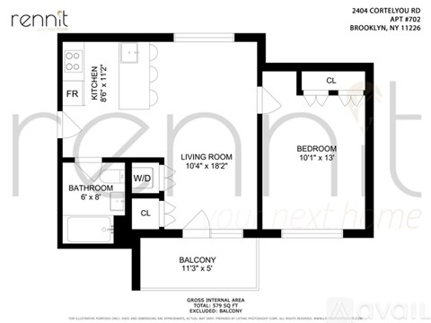 A floor plan for a rental apartment at 2404 Cortelyou Road, Brooklyn, NY 11226.