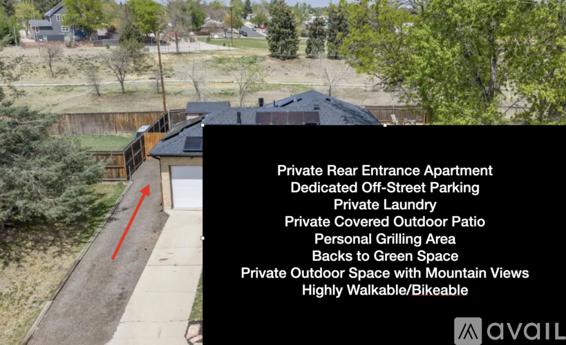 A building with a list of amenities including a private outdoor space with mountain views.