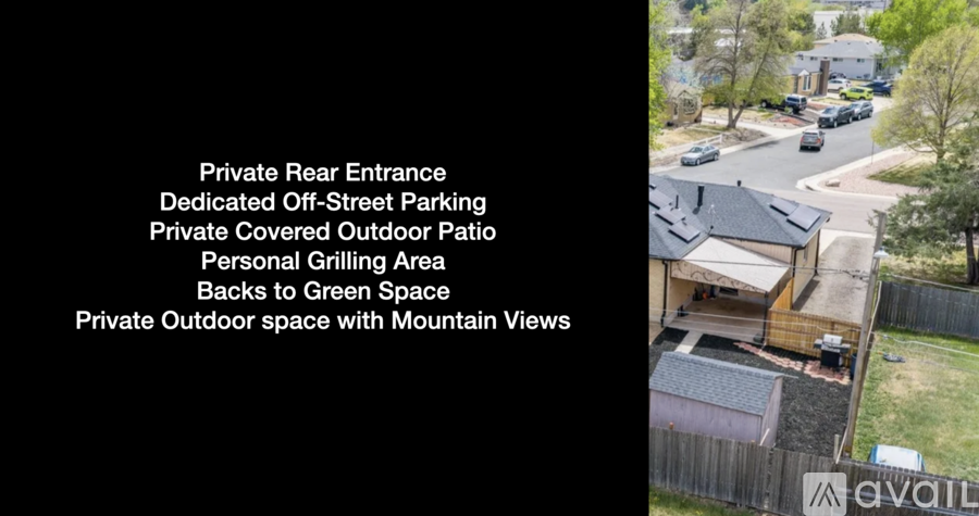 A house with a private rear entrance and a private covered outdoor patio.
