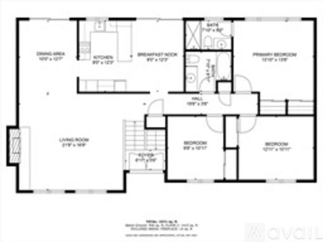 A floor plan of a house with labeled rooms and dimensions.