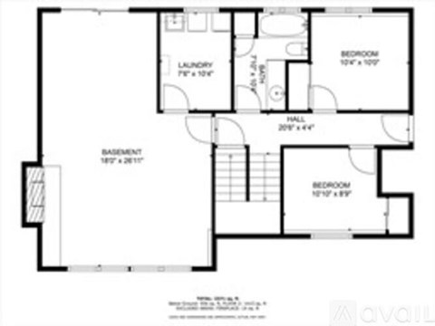 A floor plan of an apartment with a laundry room and three bedrooms.