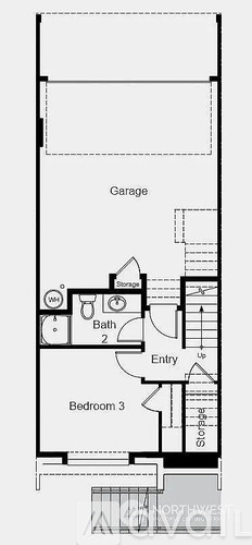 A floor plan of a house with a garage, bathroom, entry, and bedrooms.