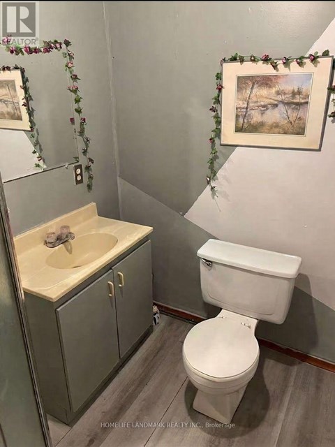 A white toilet sits next to a sink in a bathroom.