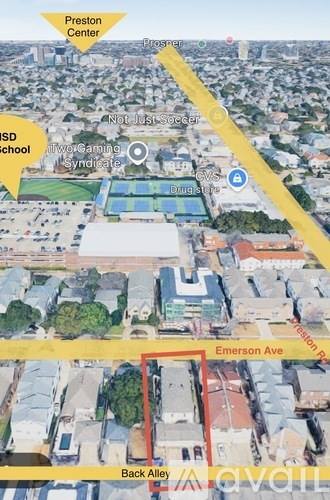 A map shows a section of a city with streets labeled Emerson Ave and Back Alley.