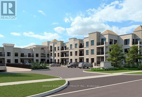 A rendering of a modern apartment complex with a clear blue sky in the background.