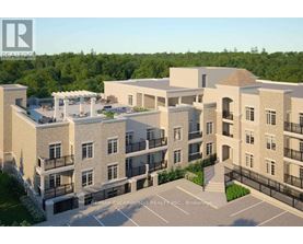 A rendering of a multi-story residential building with a parking lot in front.
