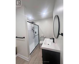 A bathroom with a sink, mirror, and shower.