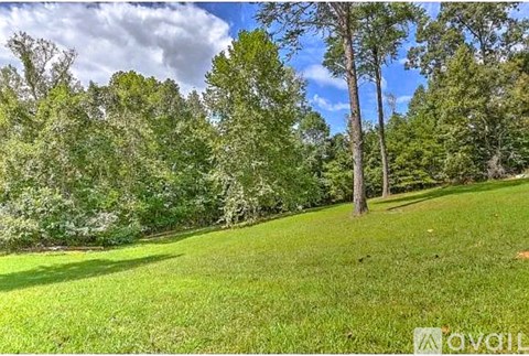 A grassy field with trees in the background.