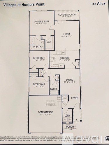 A floor plan for a house layout with a garage and two bedrooms.
