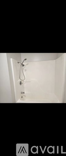 A white bathtub with a shower head and a faucet.