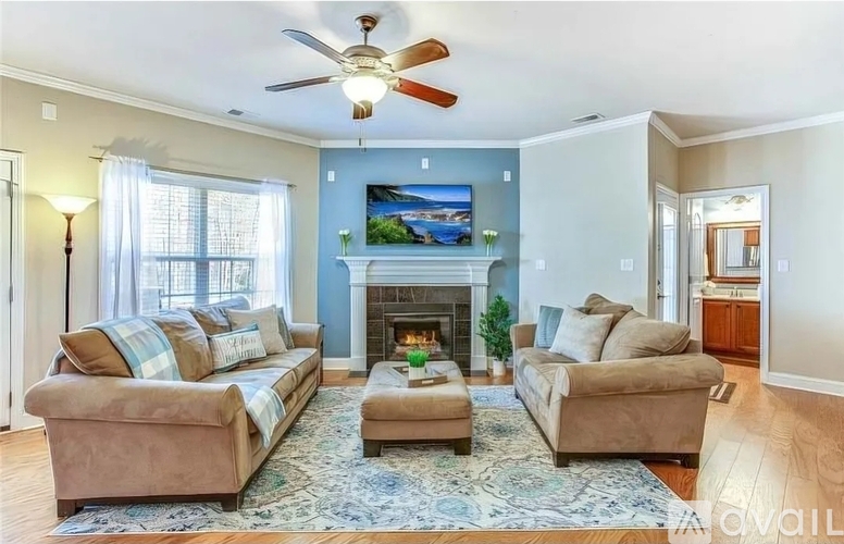 A living room with a fireplace and a television.