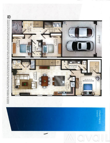 A floor plan of a house with two bedrooms and two bathrooms.